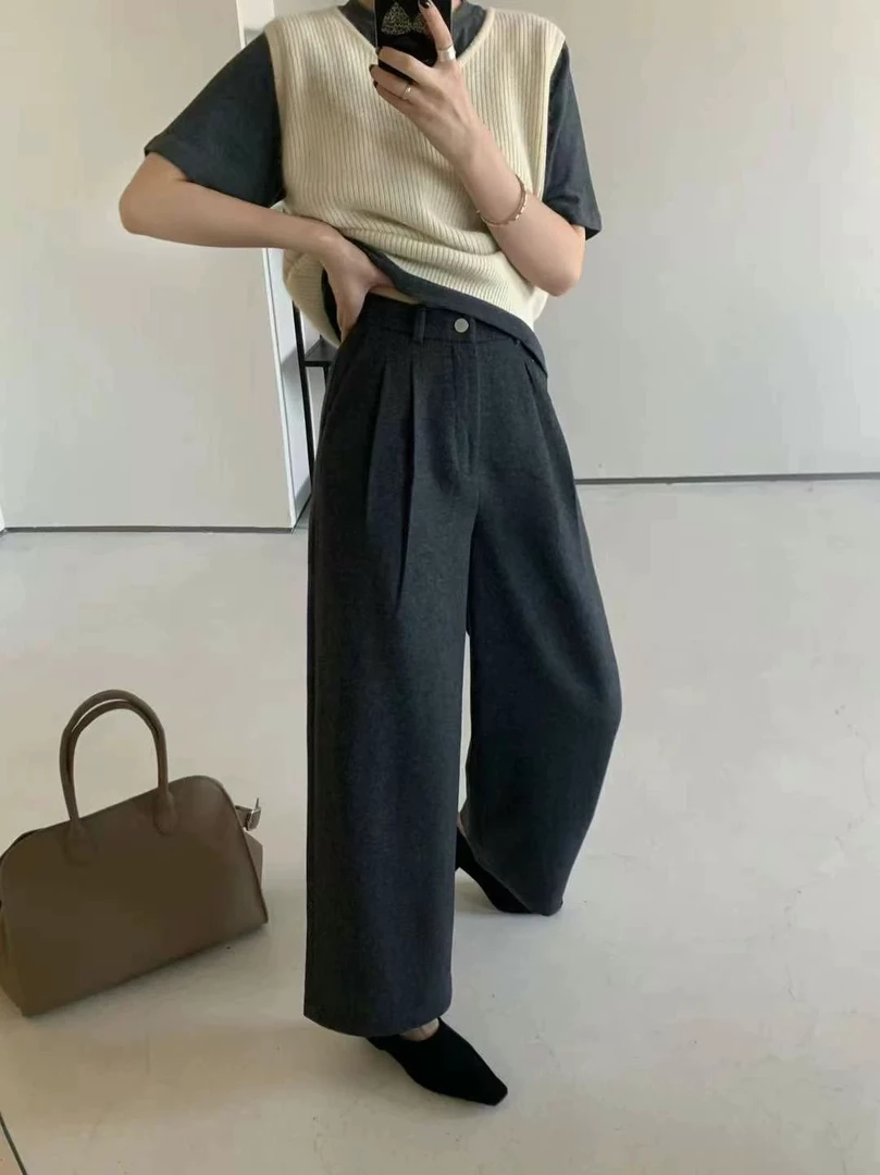 恩熙·新款宽松显瘦垂感阔腿裤3086