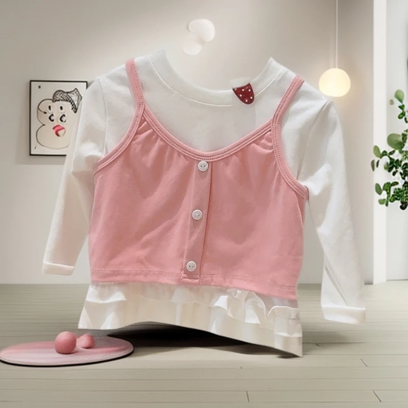 2025春秋季女童花边下摆两件套长袖打底甜美舒适潮童毛衣外套套装