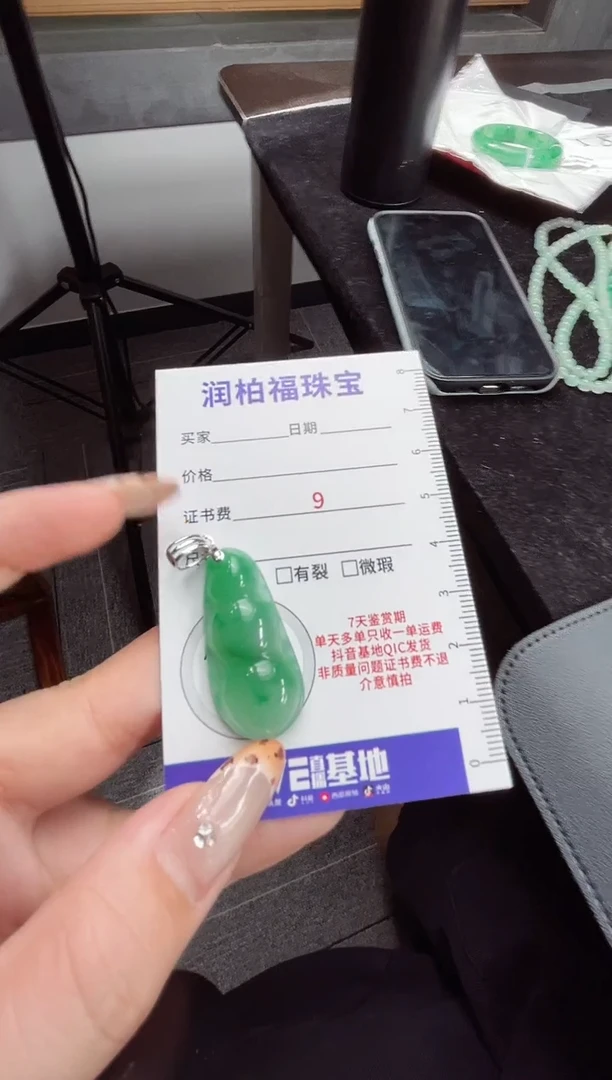 吊坠(不含链)未镶嵌石英质玉（非洲翠）8.610福豆