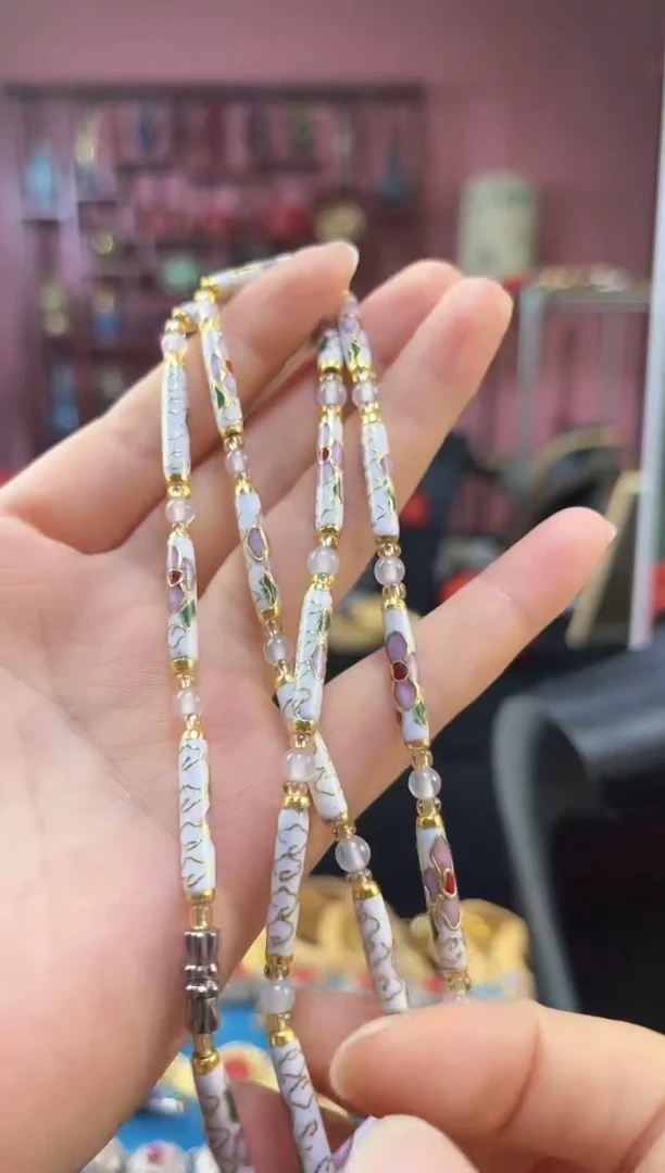 非遗技艺 景泰蓝竹节项链 白色
