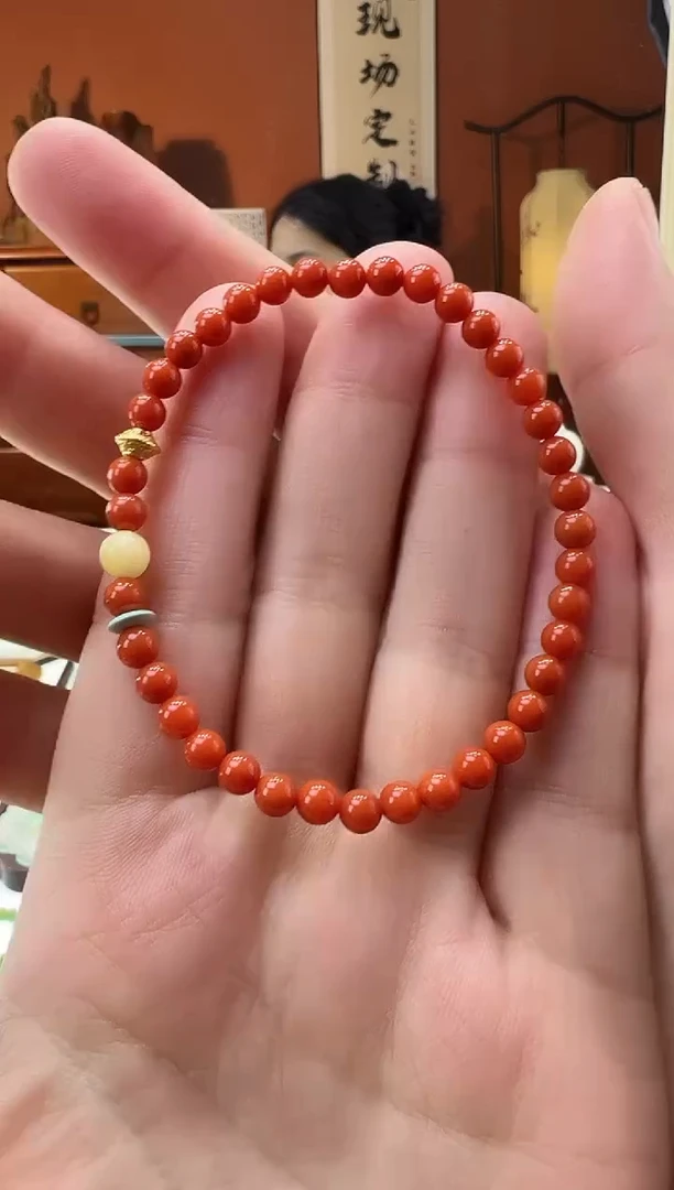 【闪购商品】南红玛瑙手串18K金镶嵌南红4.7mm