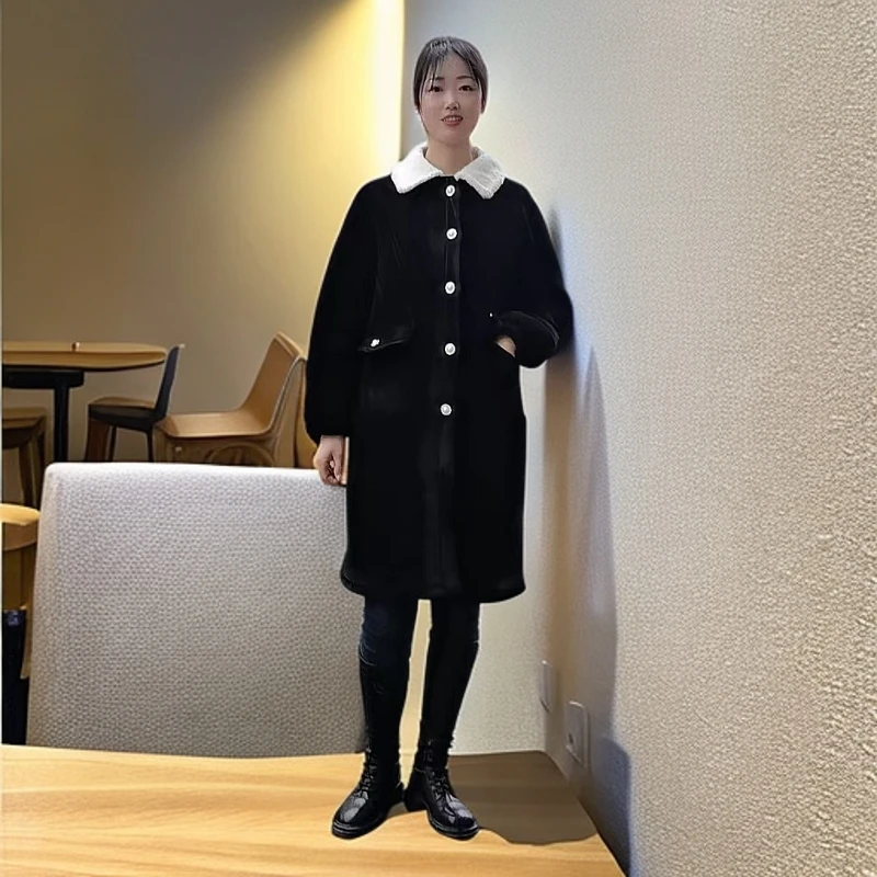 【白色领长袍】冬季雪尼尔三层加厚加绒外穿中长款外套