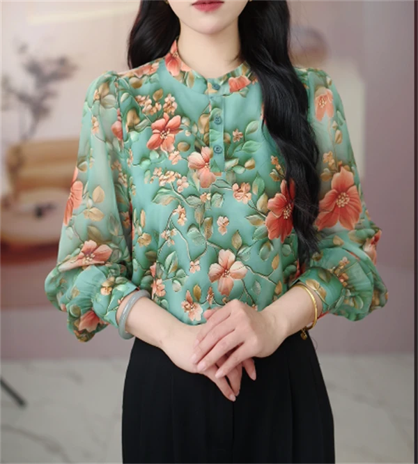 富贵花开春季新款高档轻奢衬衫显气质长袖衬衣时尚显瘦百搭上衣