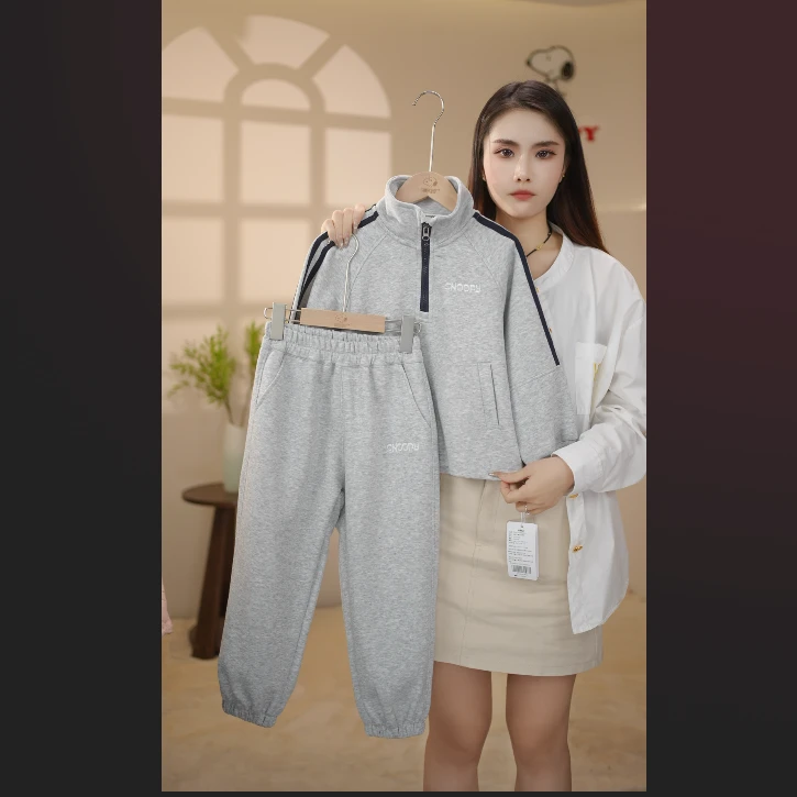 史努比儿童织带拼接套装2025秋季新款男童长袖长裤两件套中大童潮