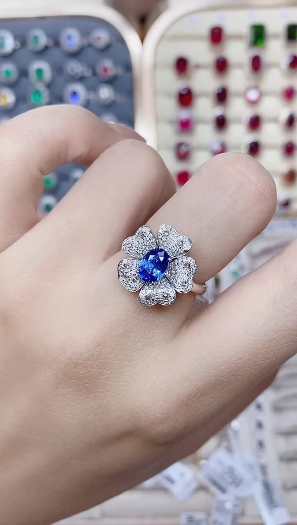 戒指蓝宝石18K金镶嵌-1ct