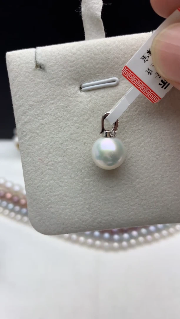 银S925镶嵌ff淡水珍珠白珠吊坠(赠链）11~12mm