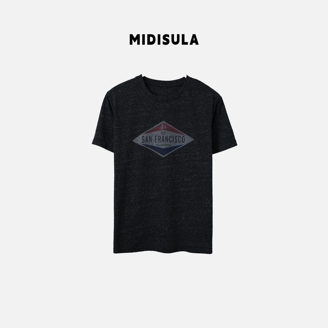 【H.MDSL】深灰色美式字母印花T恤#0343