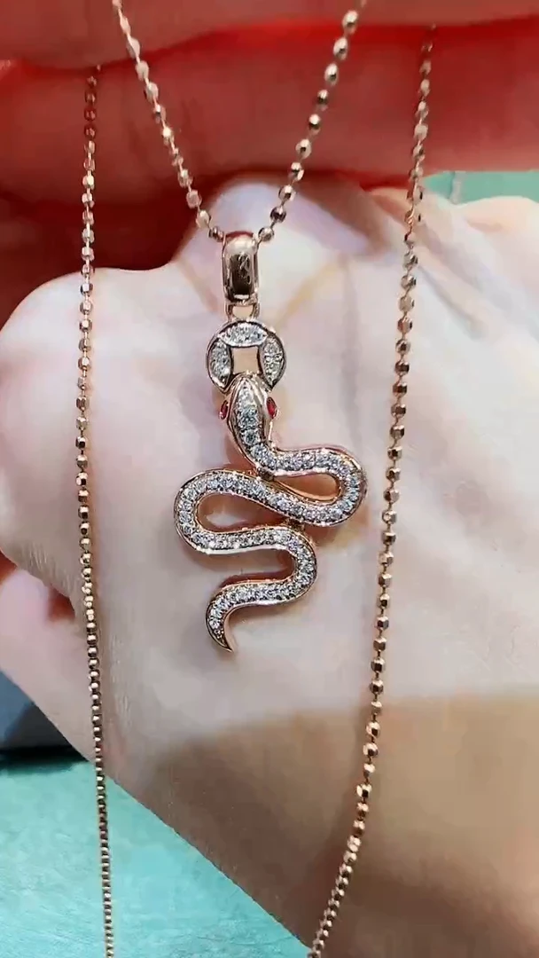 【闪购商品】钻石吊坠(不含链)18K金镶嵌18K金钻石蛇蛇吊坠
