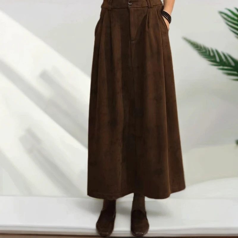 新款秋冬加绒加厚秋冬女士半身裙长款时尚松紧腰百显瘦气质A字裙