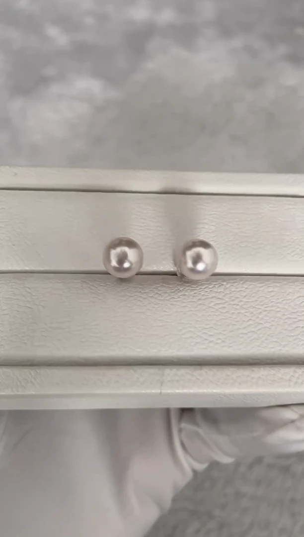 银S925镶嵌耳钉海水珍珠AK素钉8.5-9mm