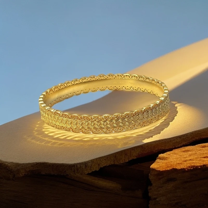 足银手镯 swan zeal 如意蕾丝银镯时尚精致手镯