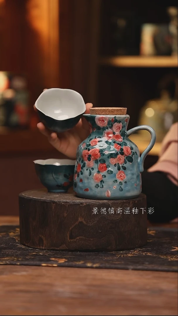 陶瓷  景德镇高温釉下手绘陶瓷@L748@