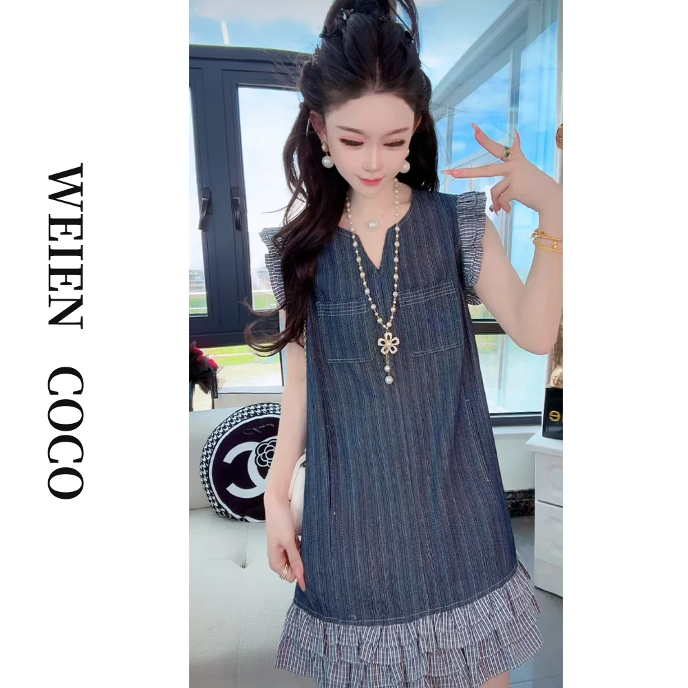 【薇恩COCO】飞飞袖修身牛仔连衣裙气质夏季日常中长款女裙K4870