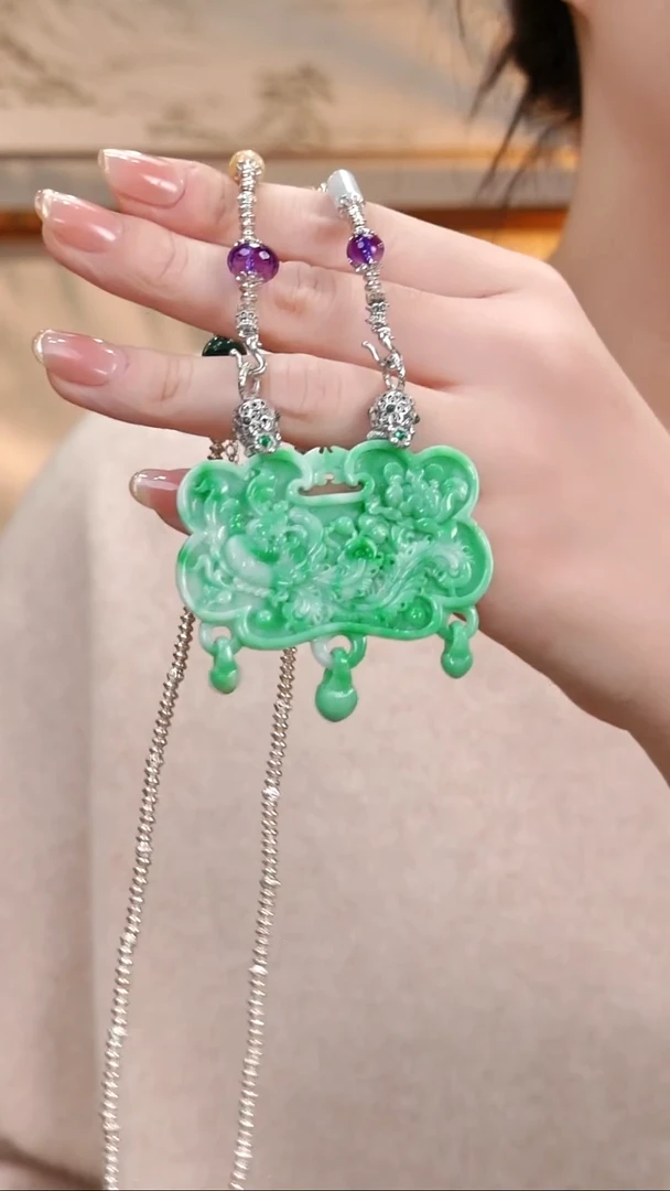 颈饰银S925镶嵌翡翠国风