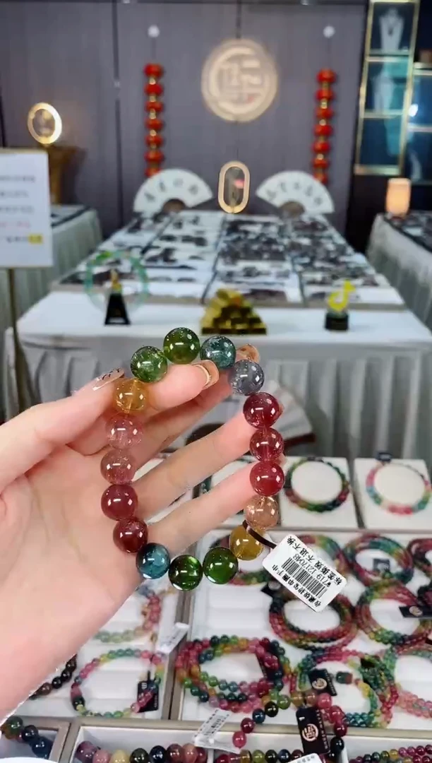 未镶嵌老矿碧玺色标彩虹单圈手串12mm+碧玺dan多样性发货一条