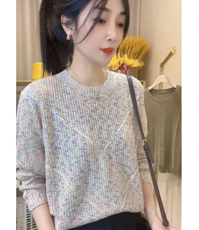 【幻彩星空】--圆领V形长袖气质网红百搭时尚宽松显瘦春季针织上衣