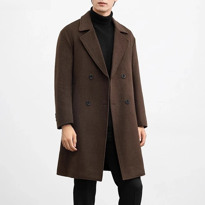 莱蒙璀秋冬款男士双排扣羊毛呢子大衣中长款双面羊绒风衣男外套