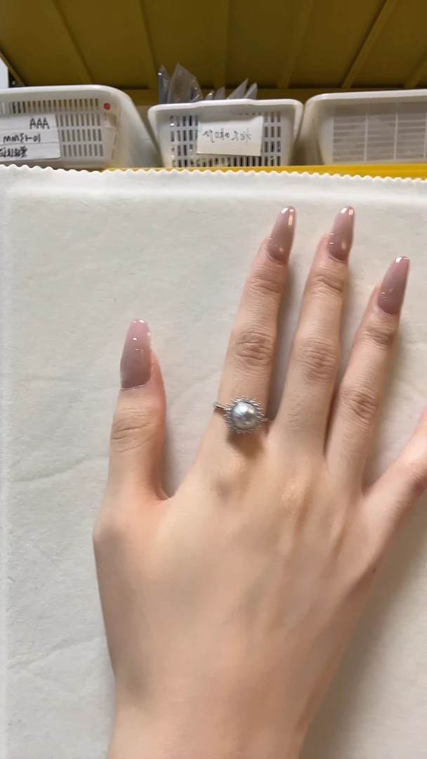 海水珍珠戒指银S925镶嵌12号 真多麻太阳花珍珠戒指