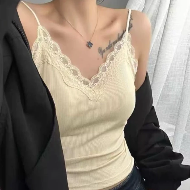 PASHIYIN/帕诗茵磨毛性感蕾丝边吊带背心女内搭外穿修身打底6858