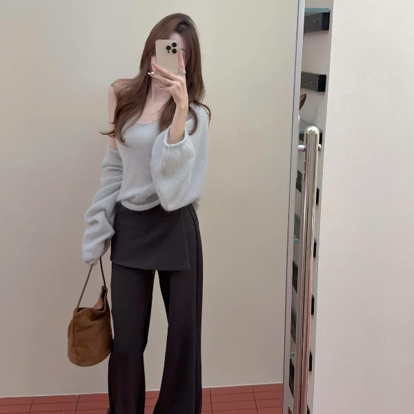 高腰毛衣开叉打底常规款春季毛针织衫纯色显瘦时尚时尚休闲百搭