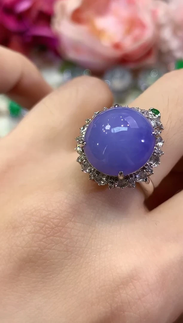 18K金镶嵌戒指翡翠B296 紫货有色差