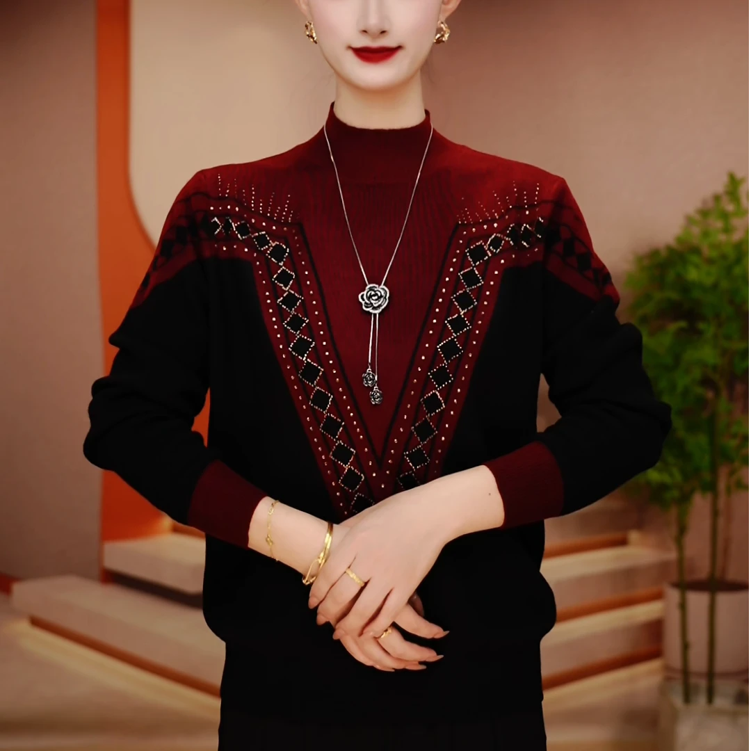 C250064-保暖毛衣抗起球高端显瘦针织百搭减龄气质时尚女士套头