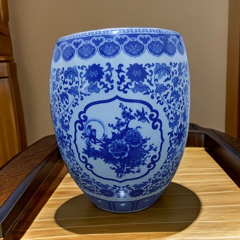 高度27口径17景德镇陶瓷青花四面开窗10斤米缸245