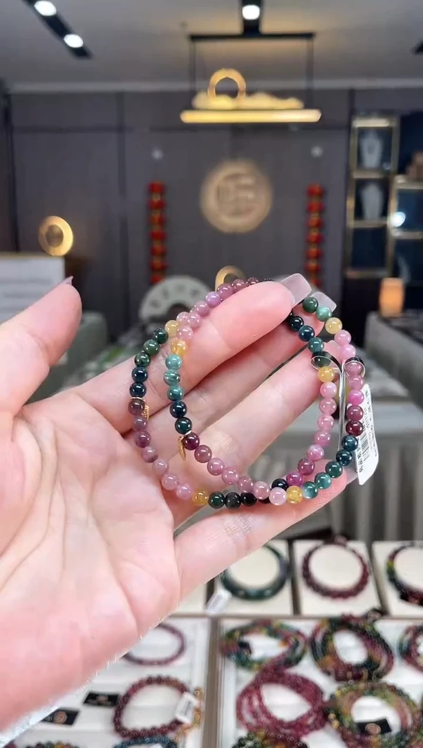 未镶嵌老矿碧玺色标彩虹单圈手串4mm+碧玺hon多样性发一条