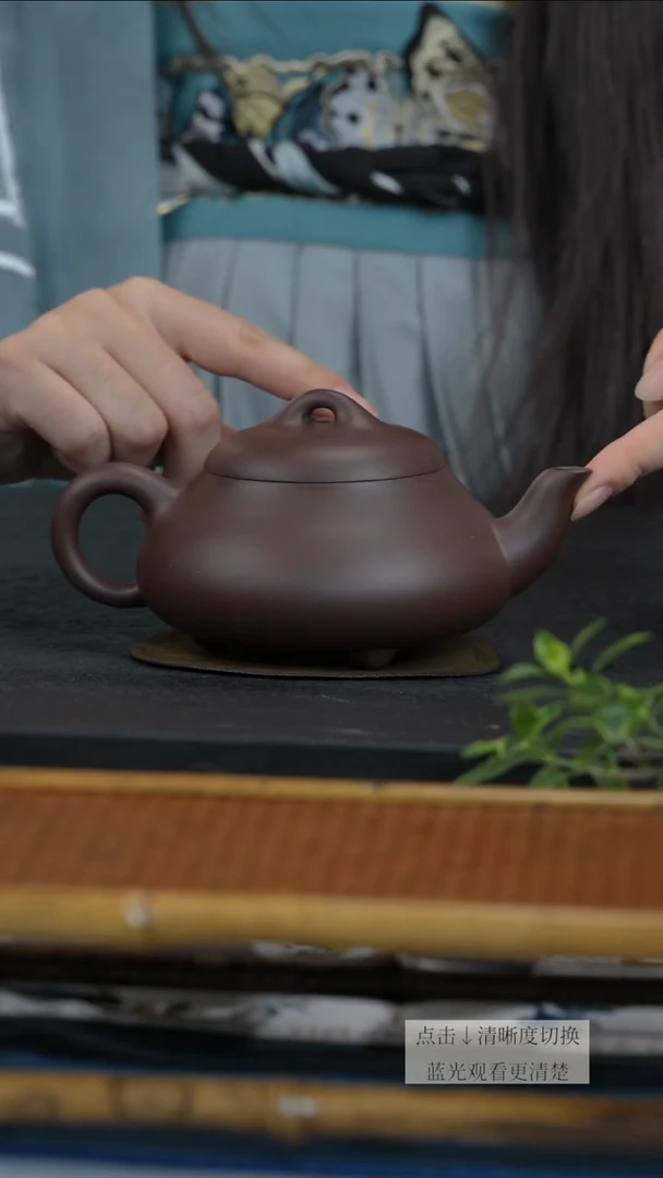 茶壶紫砂紫泥汉棠石瓢壶