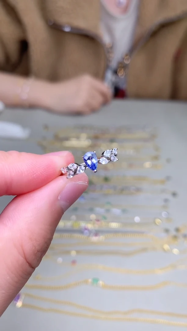 戒指蓝宝石银S925镶嵌戒指