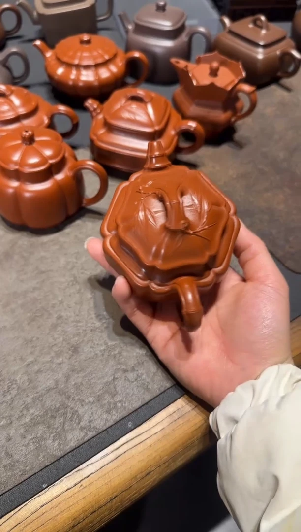 【闪购商品】紫砂茶壶六方海棠双线竹鼓