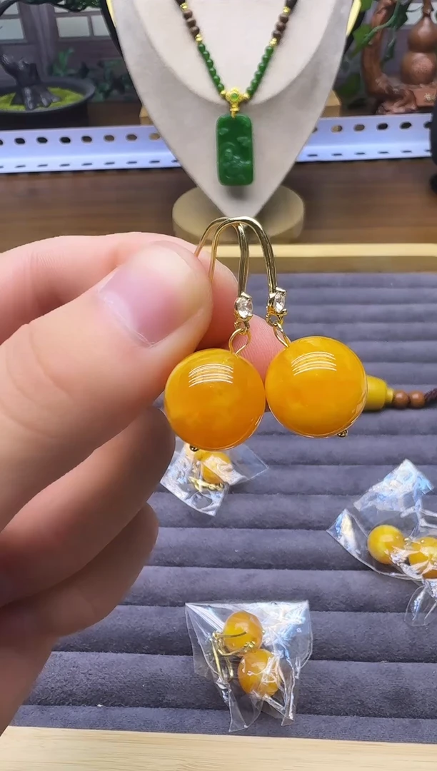 蜜蜡14K金镶嵌耳饰E53