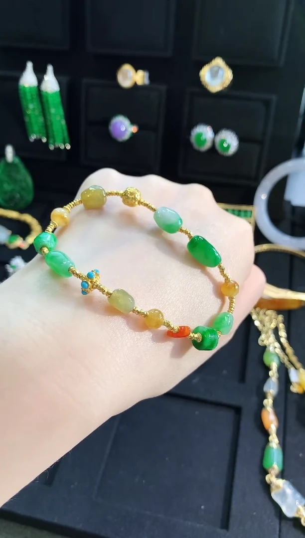 【闪购商品】翡翠手链18K金镶嵌手饰