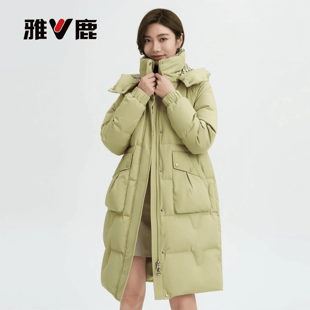 雅鹿正品爆款羽绒服女2025新款休闲保暖可拆卸帽冬季加厚中长款