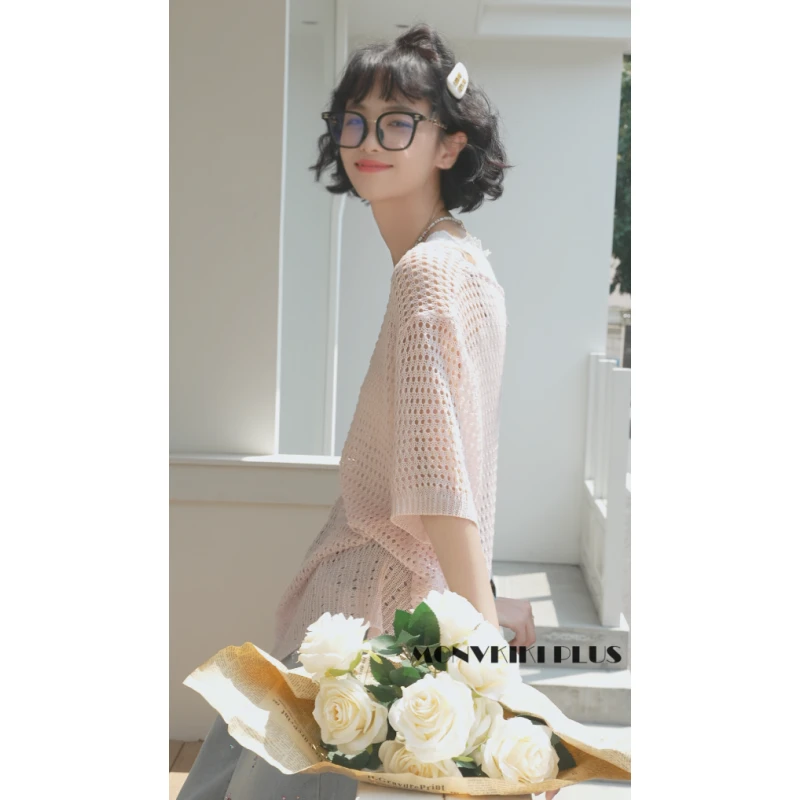 MoNvKiKiPlus2“春知晓“高定设计纯欲轻熟镂空慵懒风针织T恤#1110