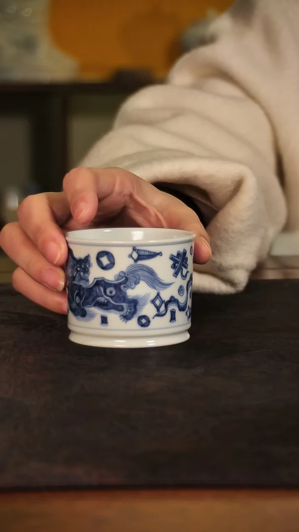 唐语青花青花狮子主人杯