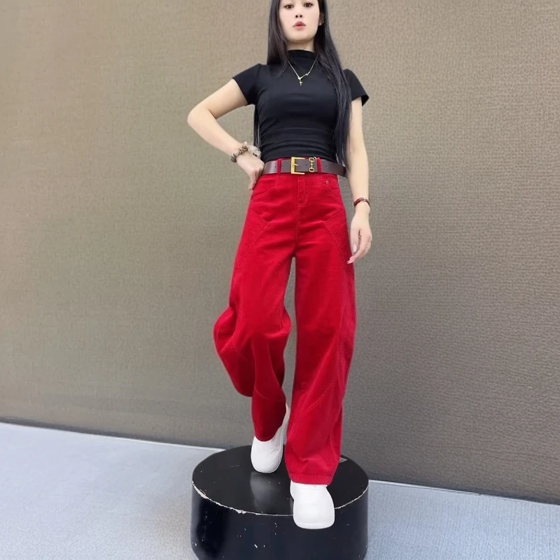阔腿裤弯刀裤高腰长裤女时尚休闲百搭灯芯绒窄版复古垂感拖地裤