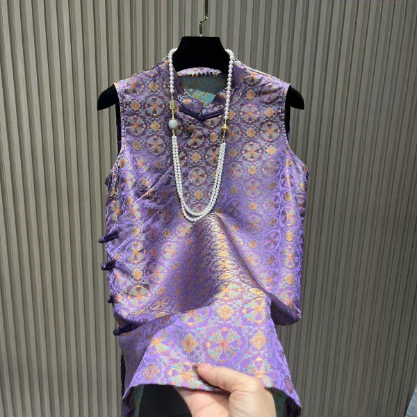 2025碎花时尚女士夏季无袖复古新中式提花马甲