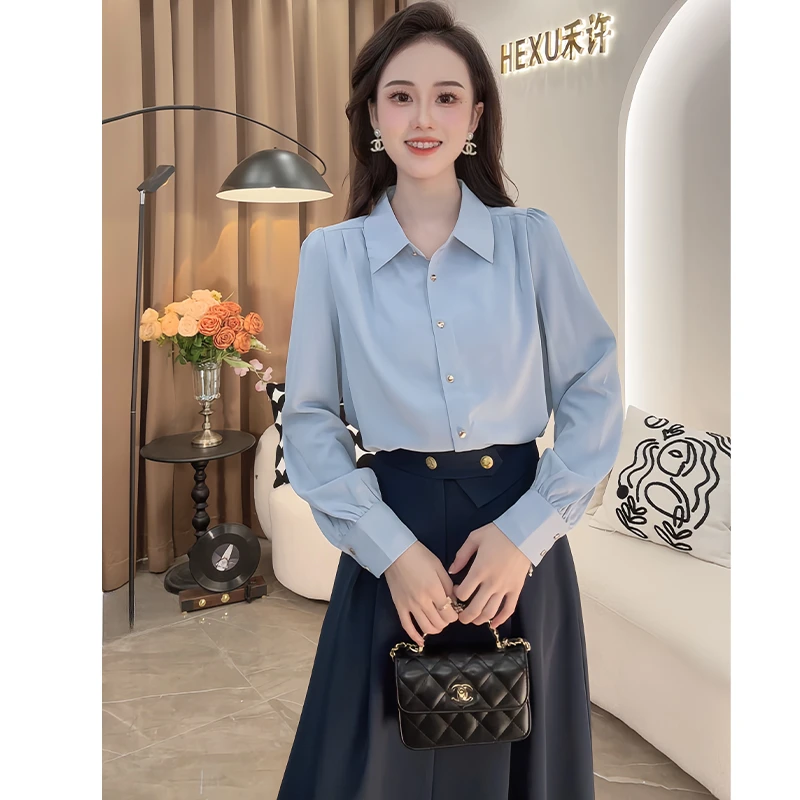 气质垂感长袖衬衫女2025春秋季新款百搭宽松显瘦设计感上衣