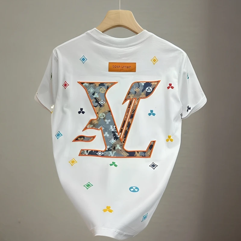 斯狄奈勒男款白色短袖新款上衣半袖刺绣欧货时尚休闲圆领打底T恤