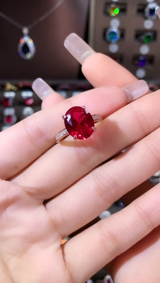 无925银鸽血红色戒指