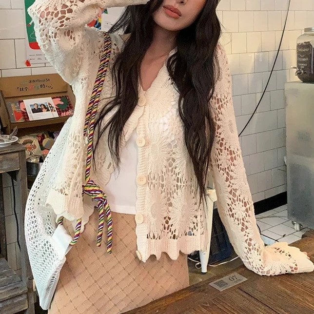 宽松镂空针织开衫女夏季配吊带小外搭罩衫薄款外套披肩空调衫