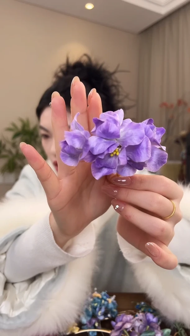 刺绣紫色鸢尾花u钗