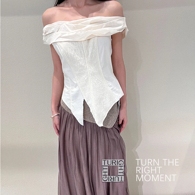 TURIGHT买手店25SS现货ELYWOOD设计师品牌 一字肩分割定点上衣