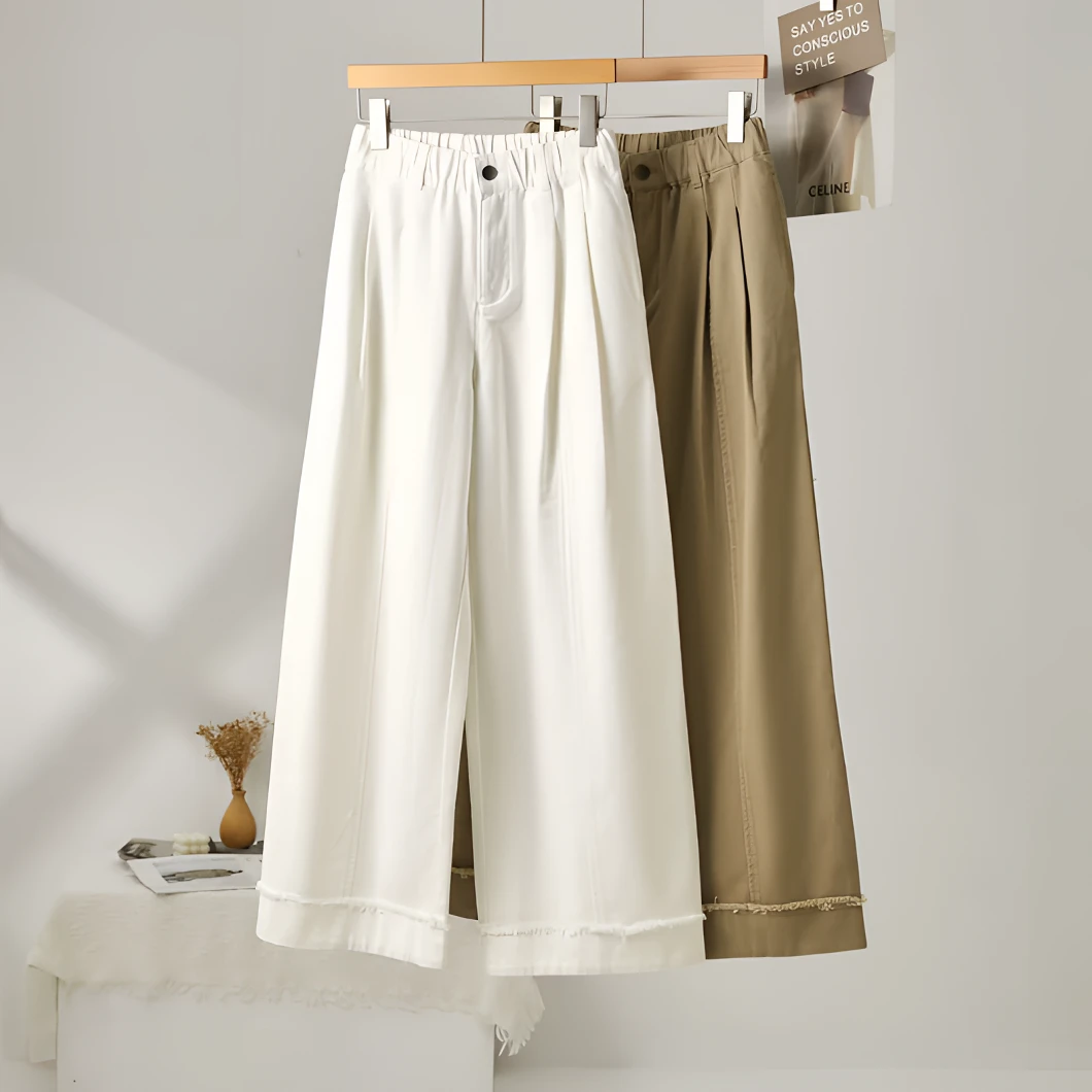 全精品／宽松直筒牛仔裤女春季新款白色全棉显瘦窄版阔腿裤(Y1129)