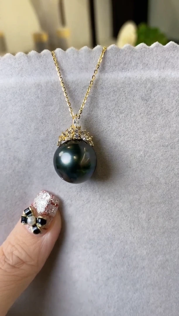 【闪购商品】海水珍珠吊坠(赠链)银S925镶嵌15-16大溪地黑珍珠吊坠