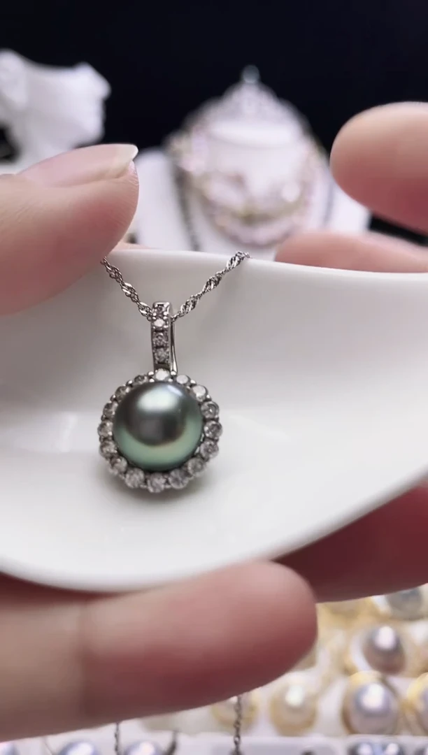 银S925镶嵌颈饰海水珍珠大溪地珍珠吊坠SY6861