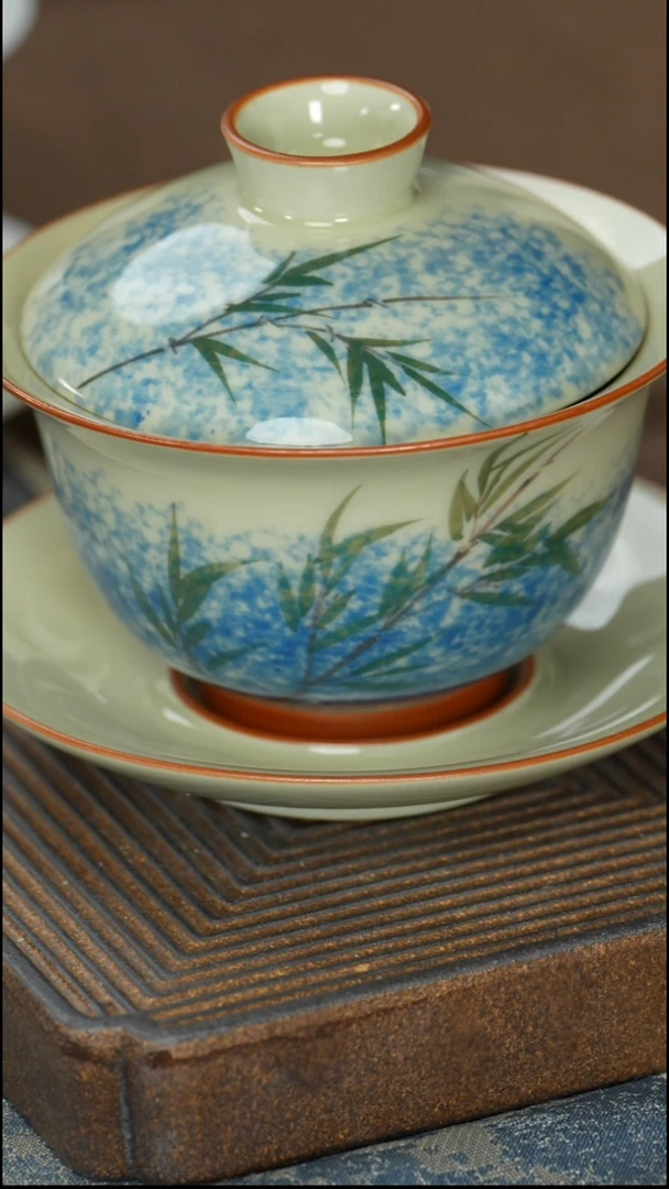 【草木灰蓝竹盖碗】【15西泠礼盒】