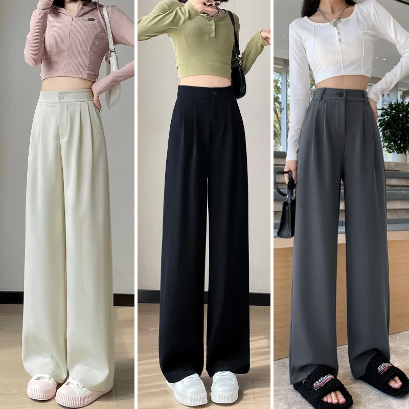 （现货带险）夏季小个子西装裤女高腰垂感高级感窄版直筒显瘦阔腿裤