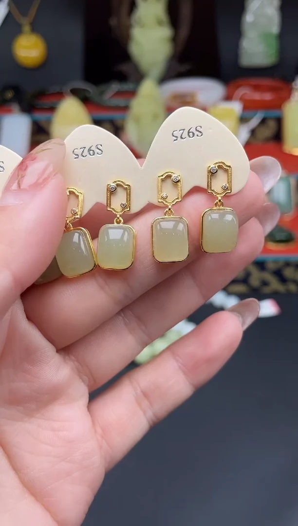 和田玉银S925镶嵌耳饰f153多样性发其一